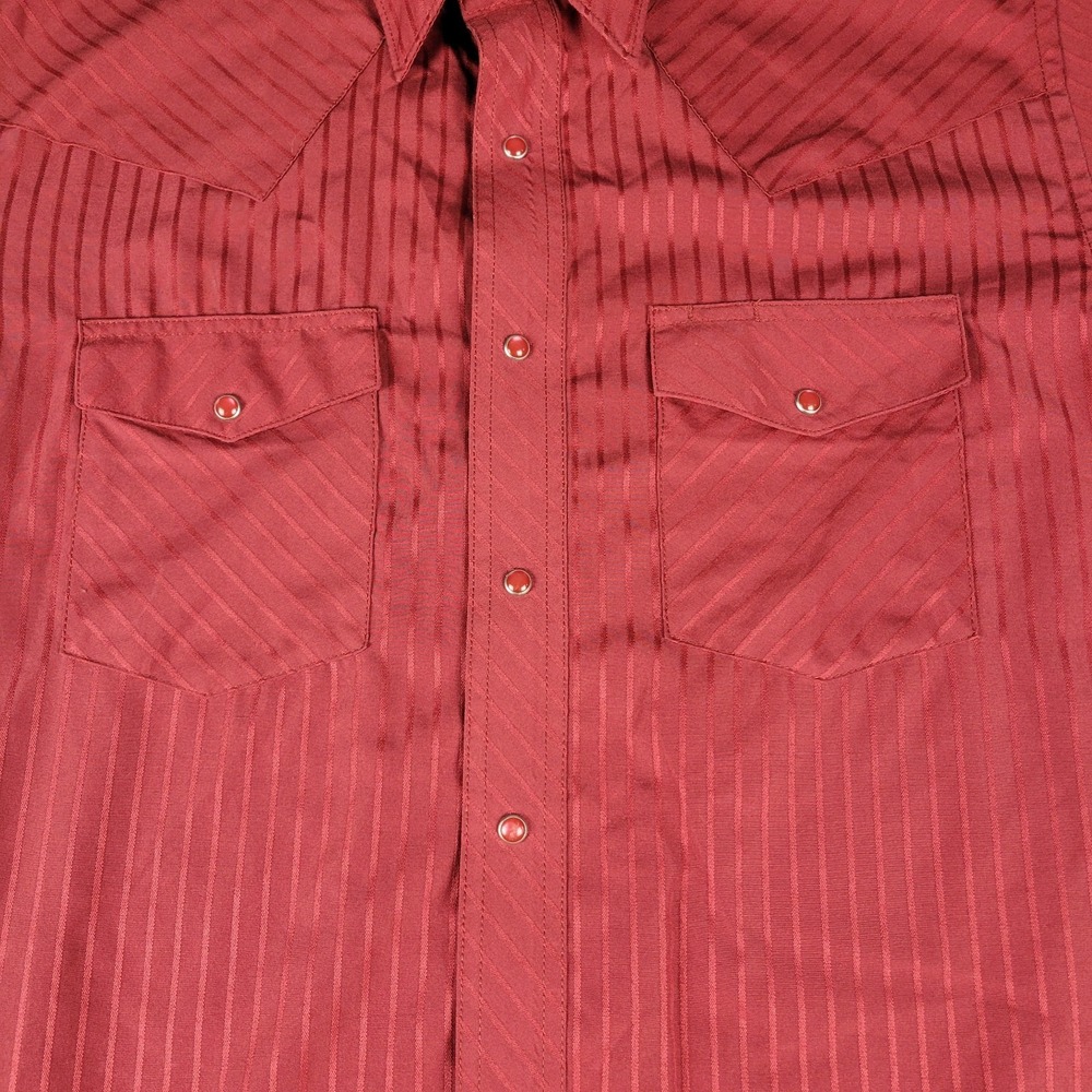 Wrangler Shirt Mens M Red Striped Pearl Snap Long Sleeve Western Cowboy - Picture 2 of 7